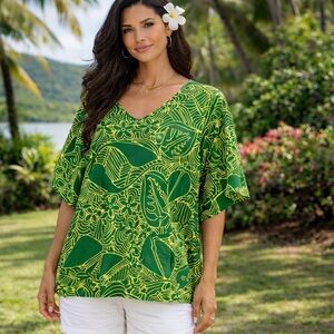 Manuhealiʻi Authentic Hawaiian Aloha ʻĀina Botanical Print Top
